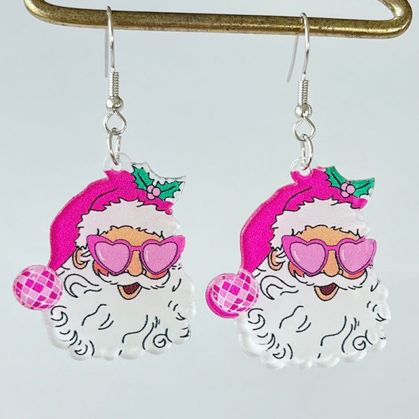 Wholesale Pink Christmas Santa Claus Christmas Tree Football Vintage Acrylic Earrings For Cheap