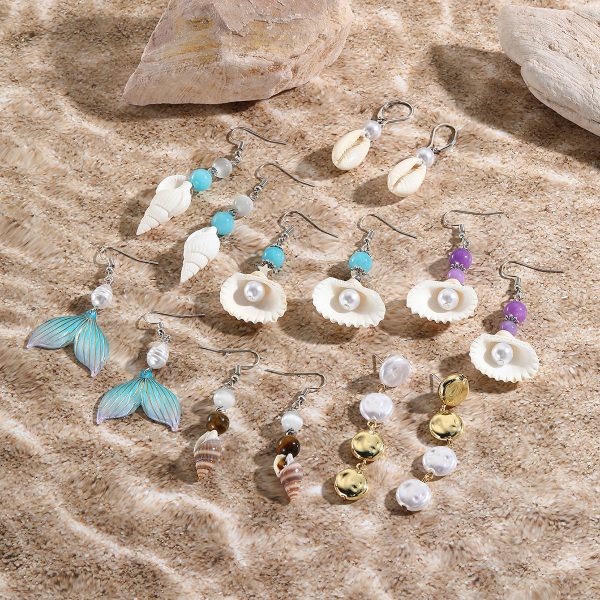 Wholesale Ocean Style Temperament Conch Natural Stone Pearl Shell Earrings Online