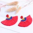 Wholesale Handwoven Color Block Rice Beads Exaggerated Raffia Earrings For Sale