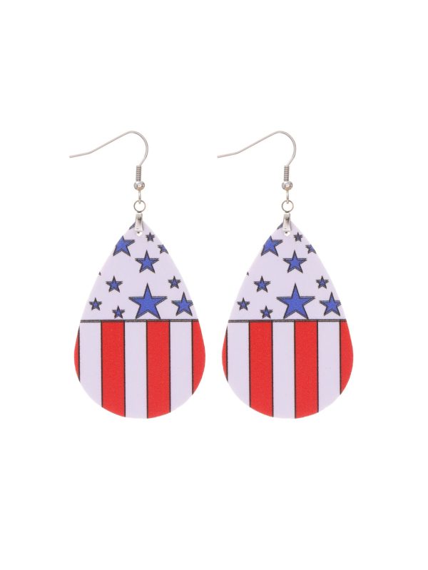 Wholesale Independent Day Stripe Star Water Drops American PU Leather Ear Ring For Discount