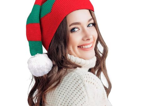 Wholesale 10pcs Christmas Cute Red and Green Striped Warm Fur Ball Hat Fashion