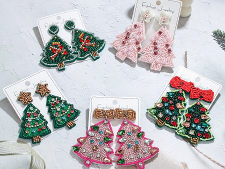 Wholesale Christmas Series Christmas Tree Rice Bead Earrings on Sale