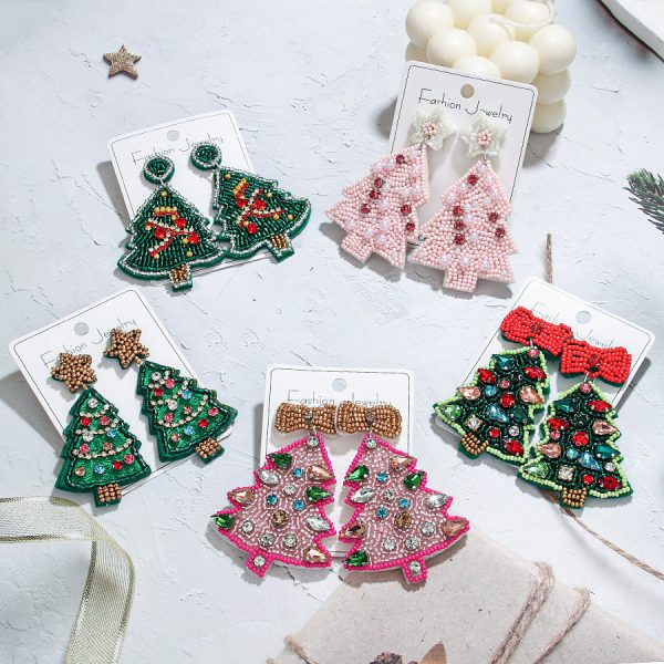 Wholesale Christmas Series Christmas Tree Rice Bead Earrings on Sale