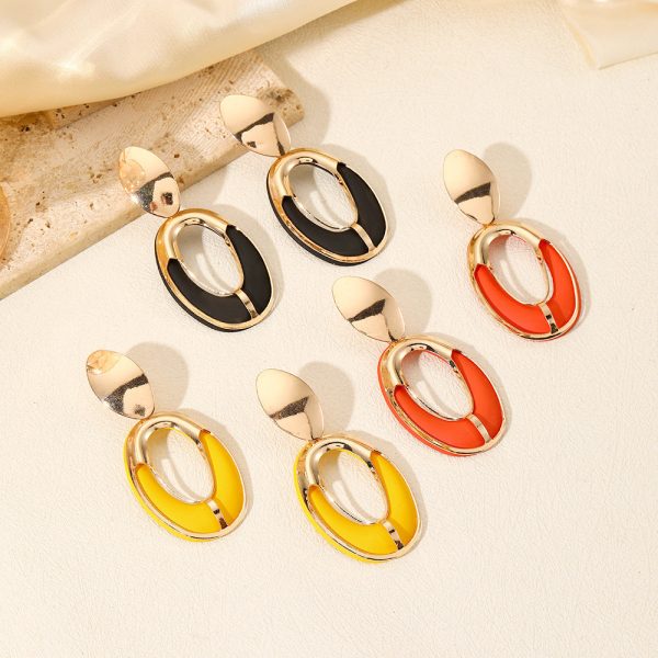 Wholesale Fashion Color Spray Paint Geometric Oval Hollow Double Layer Long Earrings Cheap