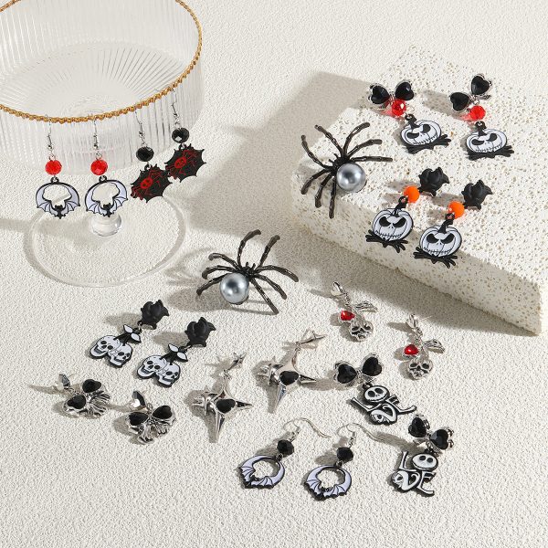 Wholesale Gothic Style Skull Pumpkin Spider Dark Halloween Earrings Fashion