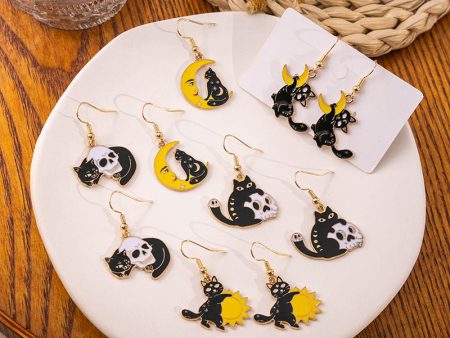 Wholesale Halloween Horror Funny Skull Creative Cat Sun Moon Earrings For Discount