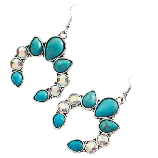 Wholesale Retro Geometric Creative Alloy Inlaid Turquoise Color Diamond Bohemian Earrings Supply