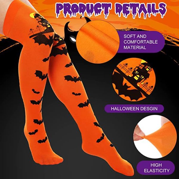 Wholesale Halloween Orange Bat Skeleton Socks Online Hot Sale