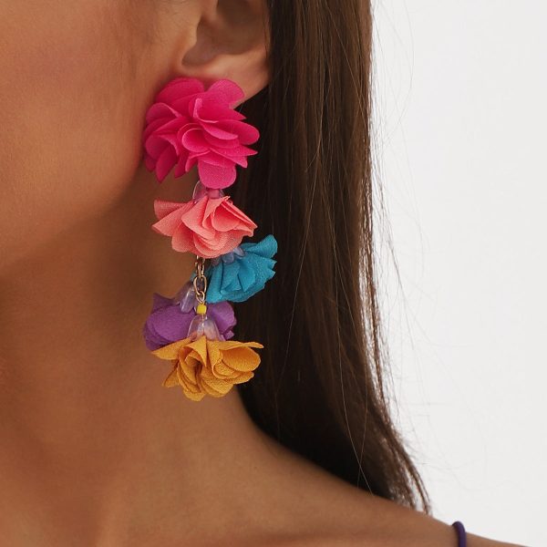 Wholesale Exaggerated Bohemian Colorful Flower Tassel Earrings Online Hot Sale