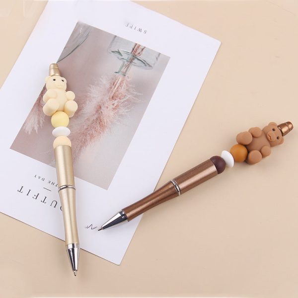 Wholesale Beaded Pens DIY Handmade Bear Silicone Beads Colorful Plastic Ballpoint Pen Sale