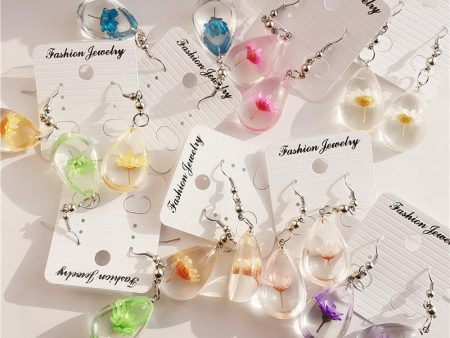 Wholesale 6pcs Handmade Glue-dried Flower Resin Earrings Fashion