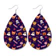 Wholesale Halloween Pumpkin Ghost Candy Print Water Drop Leather Earrings For Discount