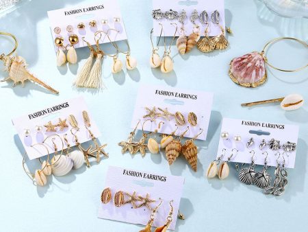 Wholesale Fashion Gold and Silver Natural Shell Scallop Earring Set Sale