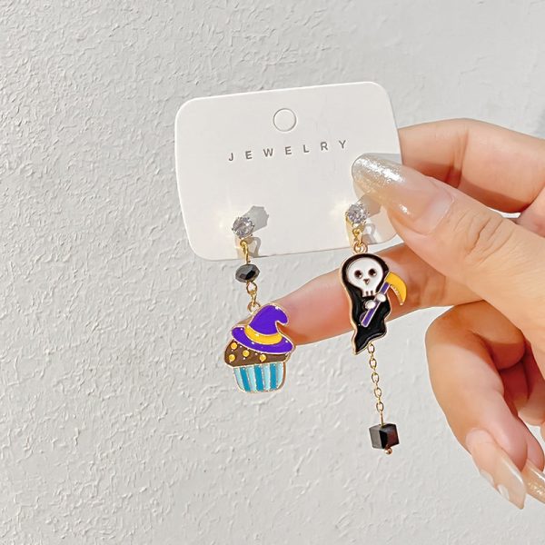 Wholesale Halloween Color Matching Cartoon All-match Pumpkin Ghost 925 Silver Needle Earrings Sale