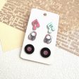 Wholesale Music Festival Earphone Disc Three-piece Set Music Note Acrylic Contrast Color Earrings Fashion