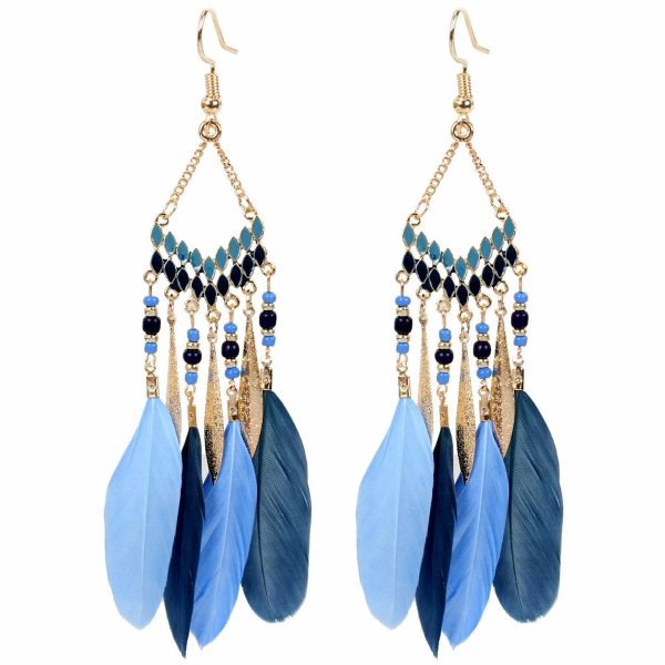 Wholesale Bohemian Feather Long Earrings Supply