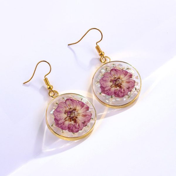 Wholesale 6pcs Mother of Pearl Sequins Real Flower Resin Earrings Supply