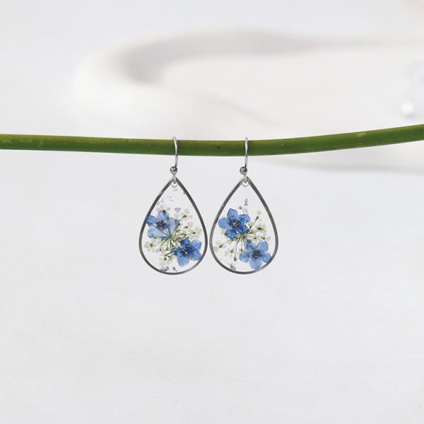 Wholesale 6pcs pair Blue Forget-me-not Handmade Glue Real Flower Earrings Discount