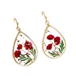 Wholesale Epoxy Leaf Eternal Red Dried Flower Earrings Fashion