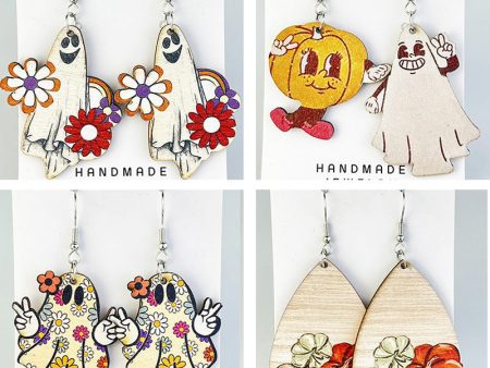 Wholesale 2Pairs pack Floral Ghost Bohemian Retro Halloween Pumpkin Cute Earrings For Sale