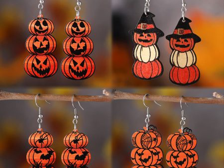 Wholesale Halloween Bat Ghost Face Pumpkin Wooden Earrings on Sale