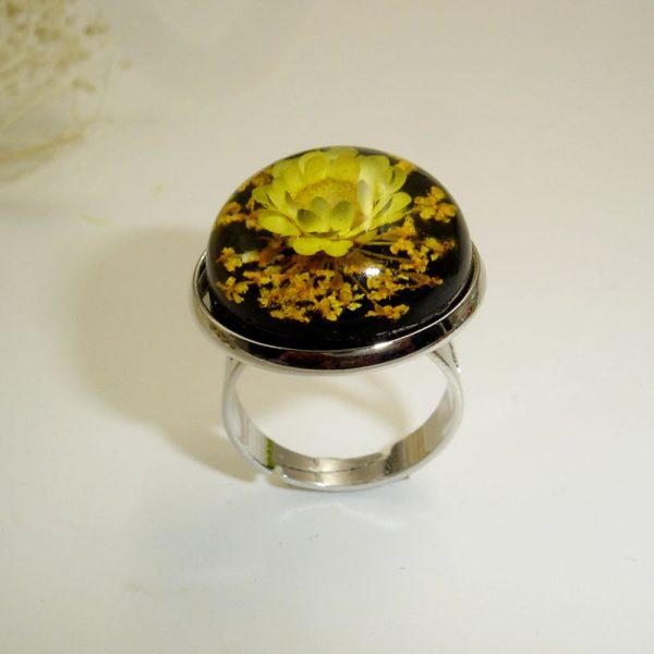 Wholesale 6pcs Handmade Vintage Real Flower Resin Dripping Dried Flower Ring Supply