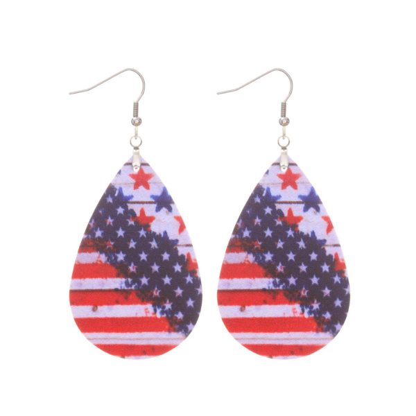 Wholesale Independent Day Stripe Star Water Drops American PU Leather Ear Ring Online