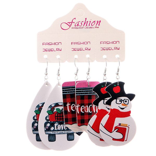 Wholesale 2 Sets Christmas Set Snowflake Snowman Teardrop PU Leather Earrings Online