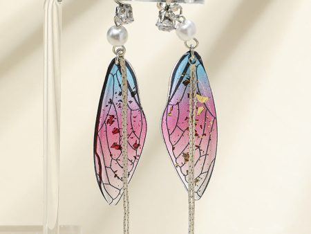 Wholesale Epoxy Butterfly Wing Gradient Tassel Earrings Fashion