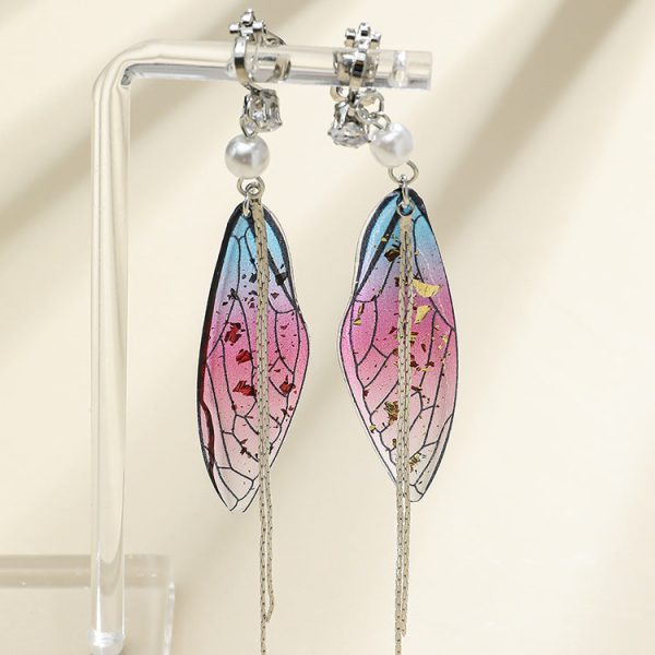 Wholesale Epoxy Butterfly Wing Gradient Tassel Earrings Fashion