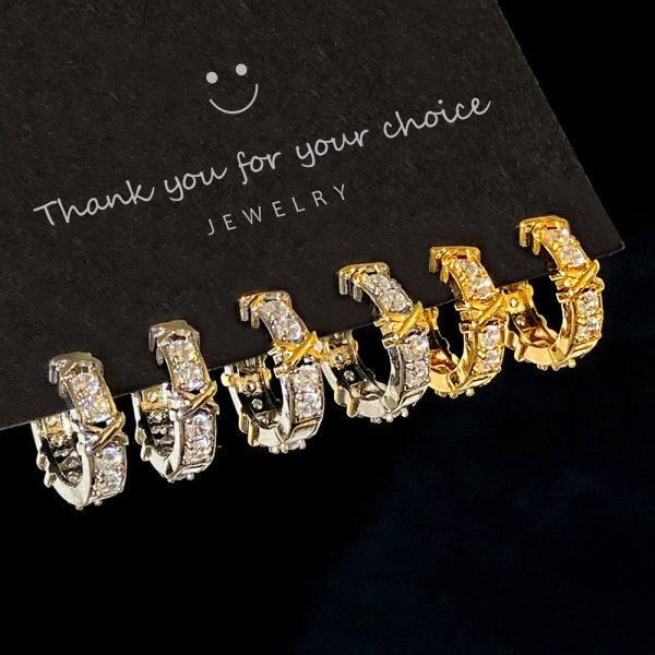 Wholesale Diamond-studded Design, Versatile and Simple Copper-plated Real Gold Earrings Online Hot Sale