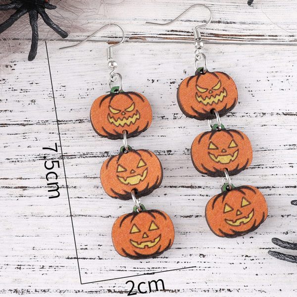 Wholesale Halloween Gothic Style Black Cat Ghost Face Pumpkin Stitching Wooden Earrings Cheap