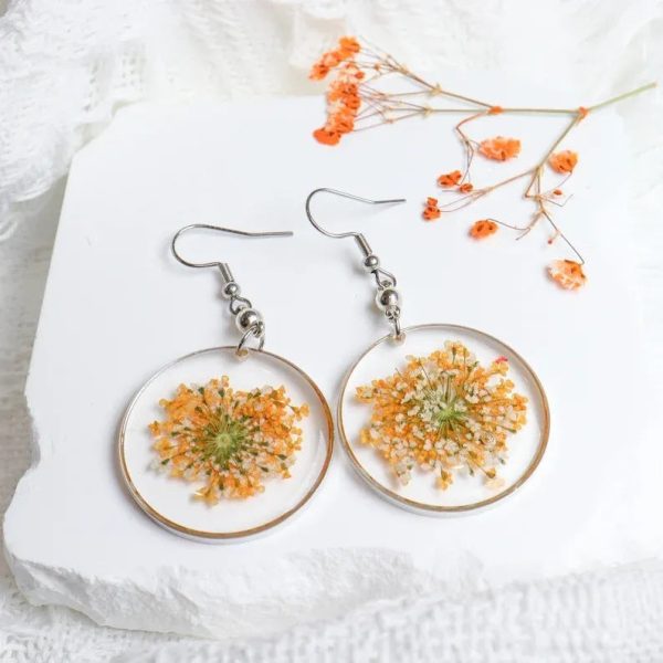 Wholesale 6pcs Lace Dried Flower Round Fashion Resin Earrings Online Sale