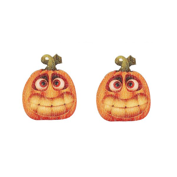 Wholesale Halloween Creative Funny Wood Printed Pumpkin Expression Pack Earrings Hot on Sale