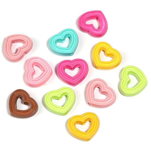 Wholesale 100pcs Acrylic Colorful Hollow Heart Jewelry Accessories Beads For Cheap