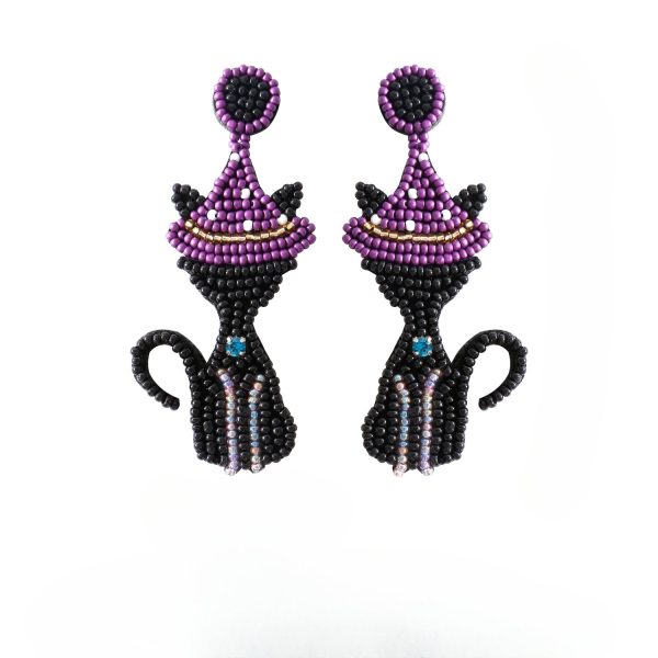 Wholesale Creative Handmade Rice Beads Witch Cat Halloween Earrings Hot on Sale