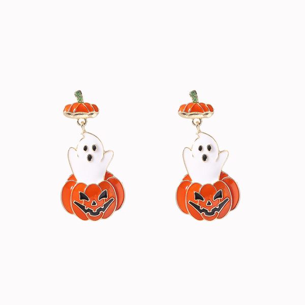 Wholesale Halloween Oil Drip Cute Cartoon Ghost Pumpkin Earrings Online