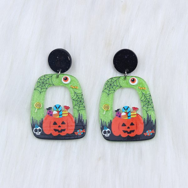 Wholesale Halloween Square Round Hollow Acrylic Ghost Pumpkin Cat Earrings Online Hot Sale