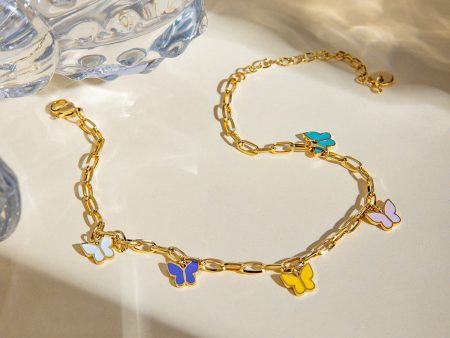 Wholesale Summer Fashion Temperament Colorful Oil Drop Butterfly 16k Gold Stainless Steel Anklet on Sale