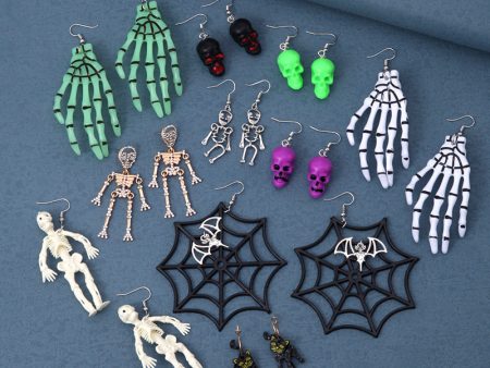 Wholesale Halloween Exaggerated Skeleton Spider Web Pumpkin Earrings Supply