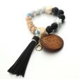 Wholesale Silicone Wooden Beads Leather Tassel MAMA Wrist Keychain on Sale