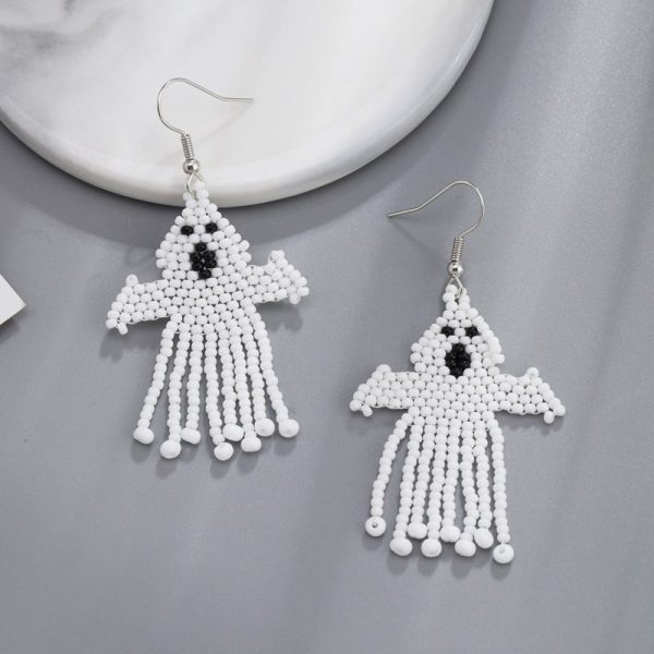 Wholesale Halloween Creative Skull Ghost Handmade Rice Bead Tassel Earrings Online Sale