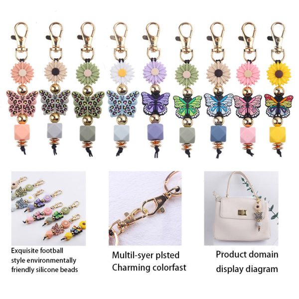 Wholesale Cartoon Colorful Butterfly Silicone Beaded Lanyard Keychain Online Hot Sale