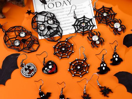 Wholesale Halloween Creative Funny Dark Ghost Bat Spider Skull Earrings Online now