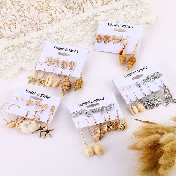 Wholesale Fashion Gold and Silver Natural Shell Scallop Earring Set Sale