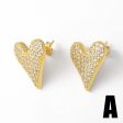 Wholesale Love Heart Copper Plated Real Gold Full Zircon Earrings Fashion