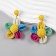 Wholesale Raffia Fabric Woven Elegant Flower Earrings For Sale