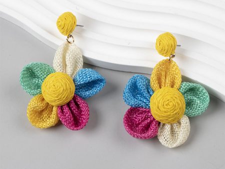 Wholesale Raffia Fabric Woven Elegant Flower Earrings For Sale