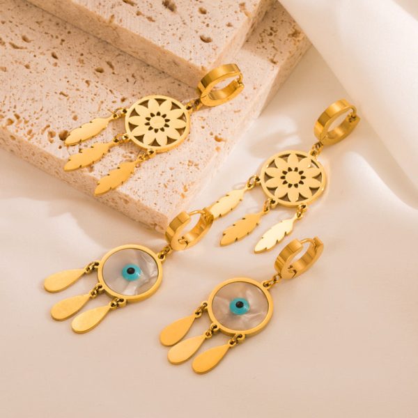 Wholesale Fashion Titanium Steel 18k Gold Dream Catcher Tassel All-match Oil Drop Eyes Stainless Steel Earrings Online Hot Sale