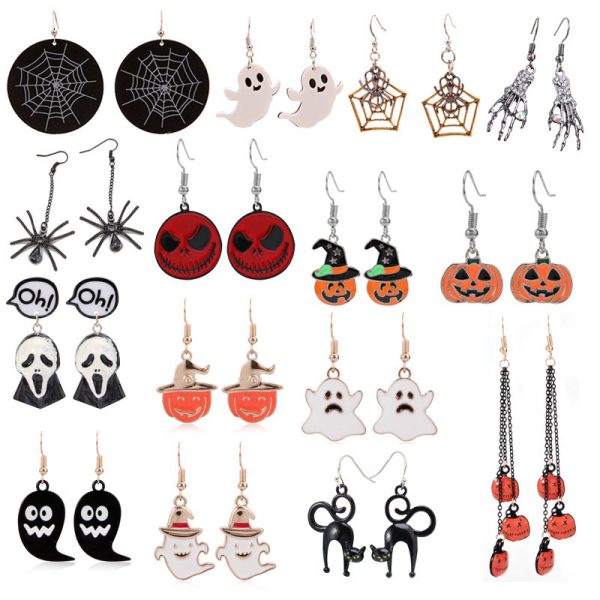 Wholesale Halloween Horror Ghost Bat Spider Skull Earrings Fashion